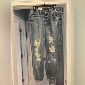Judy Blue High Waist Distressed Bleach Splashed Skinny Jeans Size 14W
